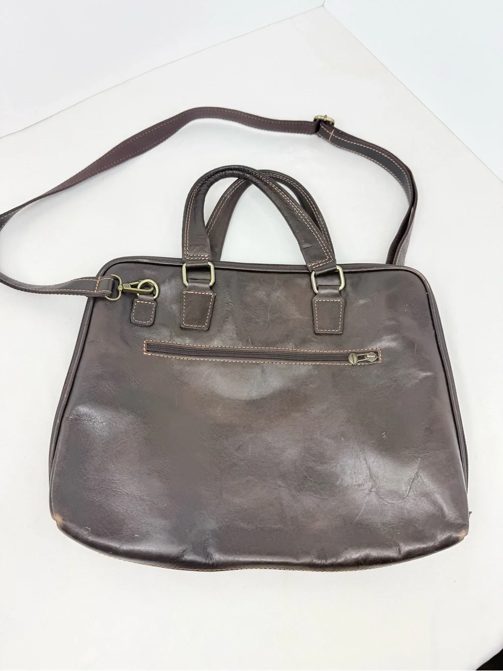 Luigi Benetton Italian Crafted Leather Dark Brown Double Handle Commuter Bag